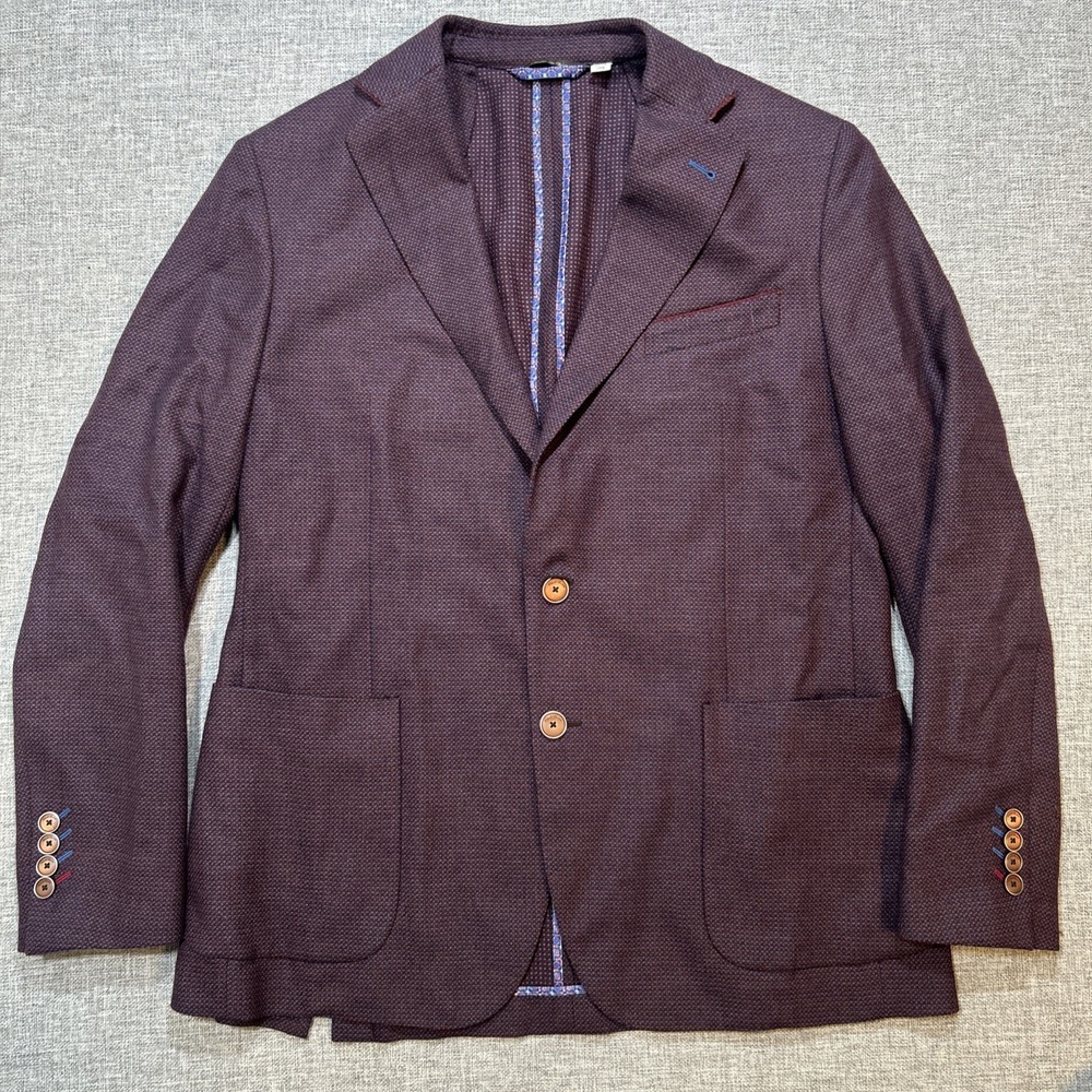Robert Graham Blazer 44 Burgundy Wool Tweed Birdseye Sport Coat Tailored Fit